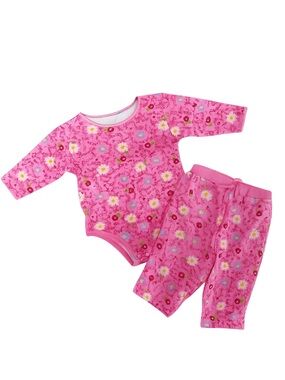 Koala Kids Baby Girl Floral Bodysuit Pants Set Pink Cotton Outfit 6-9 Months